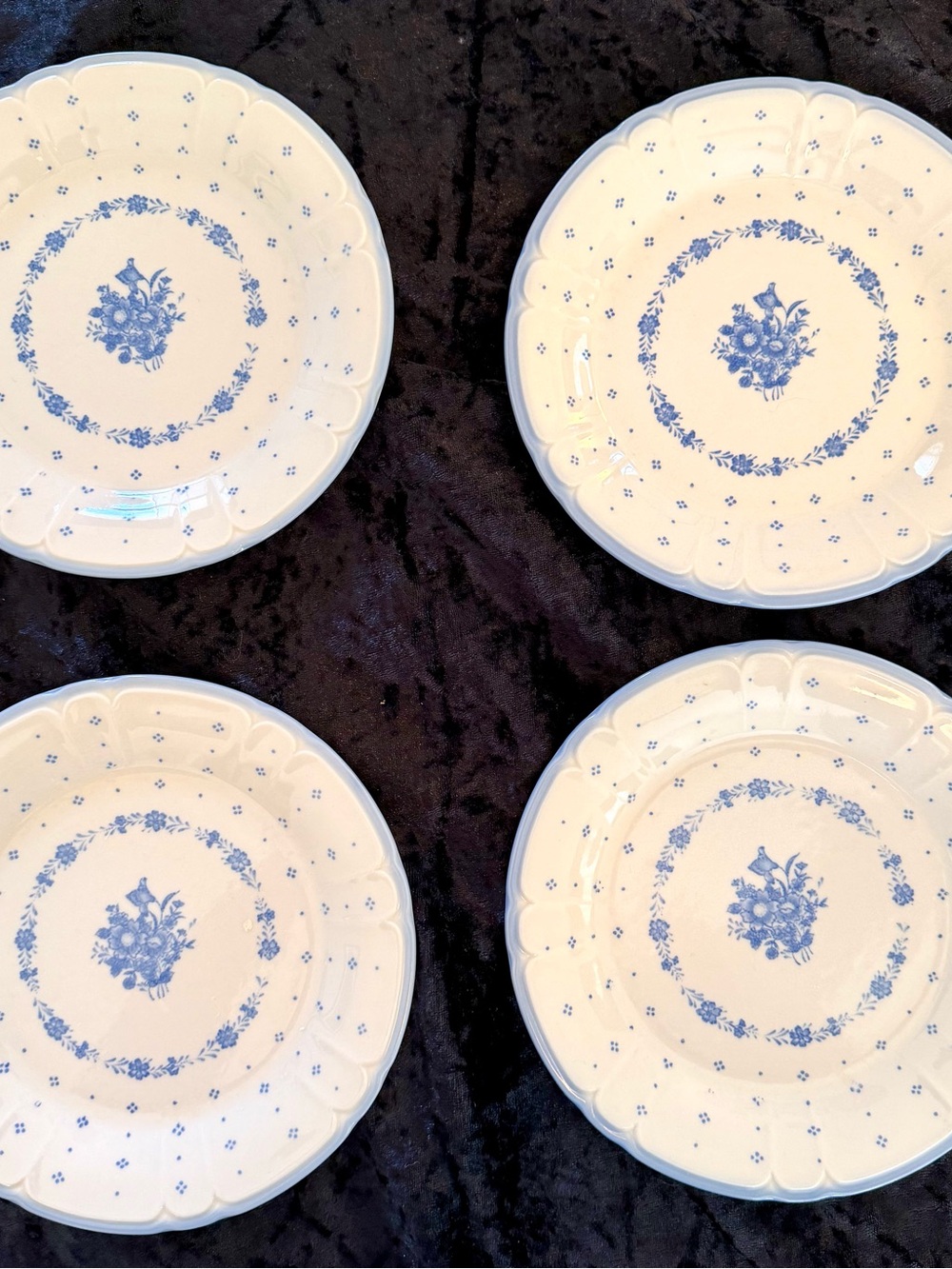 Renaissance Classic Blue Floral Scalloped Stoneware Salad Plates - Set of 4